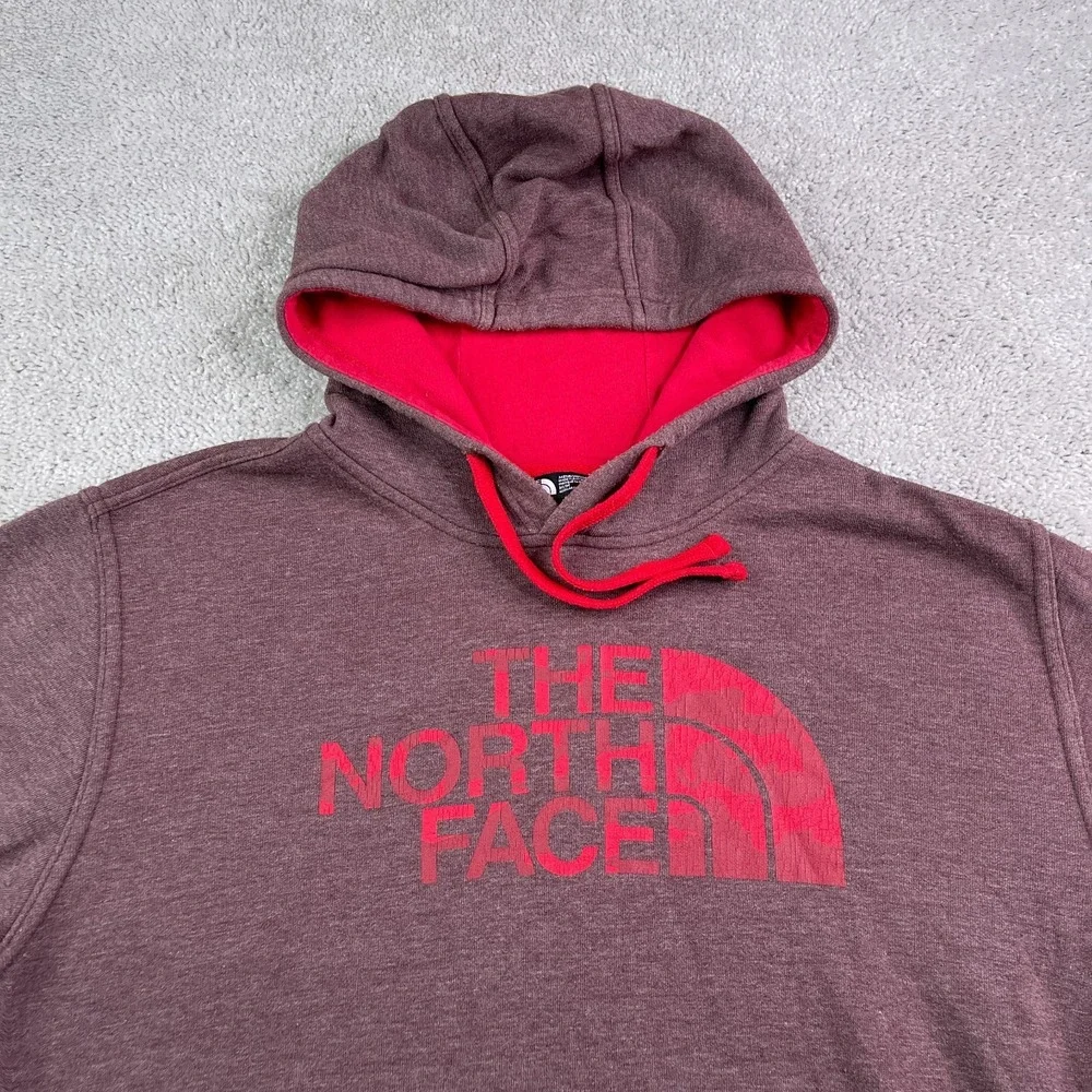 The North Face Hoodie Mens Medium Red Maroon Half Dome‎ Logo Pullover Sweatshirt